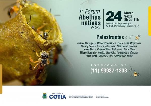 Especialistas falarão no ‘Fórum Sobre Abelhas Nativas de Cotia’ que acontece dia 24/03