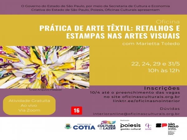 Inscrições abertas para oficinas culturais gratuitas que acontecem em maio