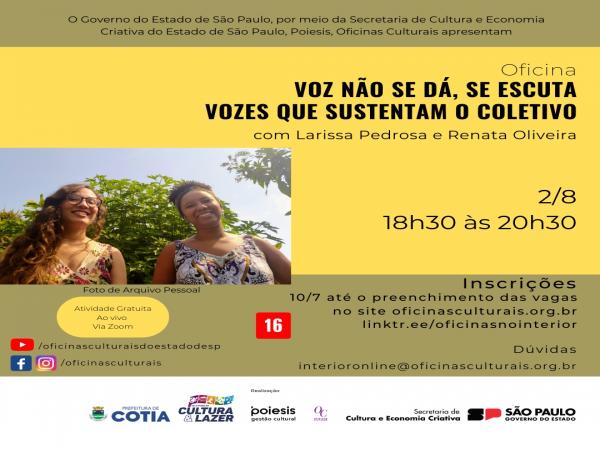 Inscrições abertas para oficinas culturais gratuitas em parceria com a Poiesis