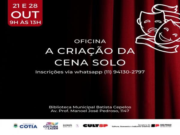 Inscrições abertas para oficina de teatro gratuita ‘A criação da Cena Solo’