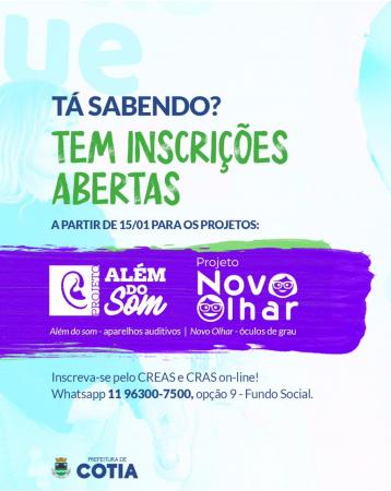 ‘Cotia que Cuida’ está com inscrições abertas para os projetos ‘Além do Som’ e ‘Novo Olhar’