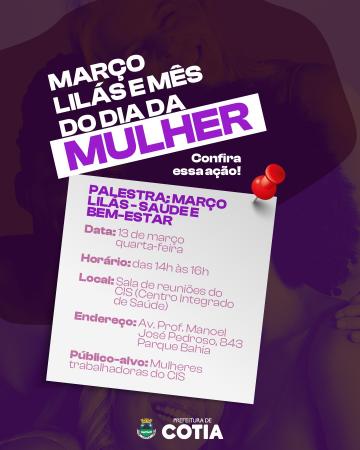 Março Lilás: Cotia promove programação especial voltada à saúde da mulher
