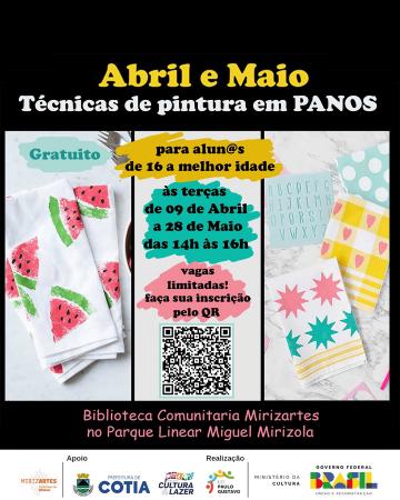 Inscrições abertas para o projeto ‘Técnicas de Pintura em Panos’ com Cláudia Toledo