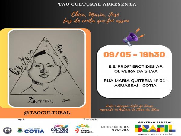 ‘Chica, Maria, José faz de conta que foi assim’ será apresentada no dia 9, no Aguassaí