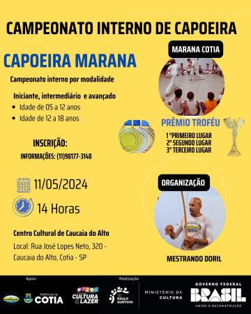 1° Campeonato Interno de Capoeira Marana acontecerá no sábado, 11