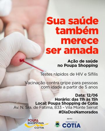 Dia dos Namorados: Saúde de Cotia realiza testagem de HIV e Sífilis e distribui preservativos