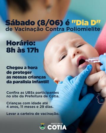 Sábado (8/06) é Dia D de Vacinação contra a Poliomielite