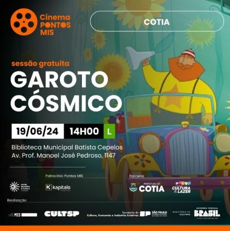 Amanhã, 19/06, é dia de cinema gratuito na Biblioteca Batista Cepelos, com a sessão do filme ‘Garoto Cósmico’