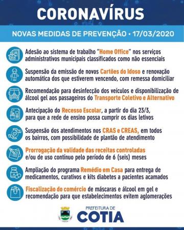 Prefeitura de Cotia toma uma série de medidas para frear a proliferação do novo Coronavírus
