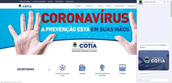 Prefeitura de Cotia lança chat bot para tirar dúvidas da população sobre o novo Coronavírus e vacinação contra a gripe
