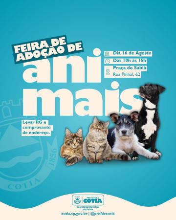 Sábado (16/08) é dia de Feira de Adoção de Animais no Jardim Sabiá
