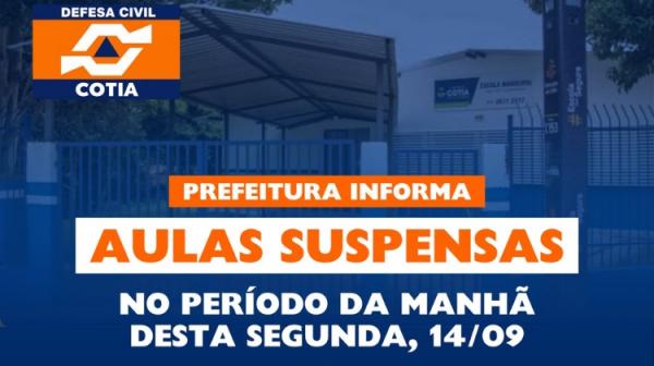 Nota oficial: aulas suspensas na rede municipal na manhã de segunda-feira (14)